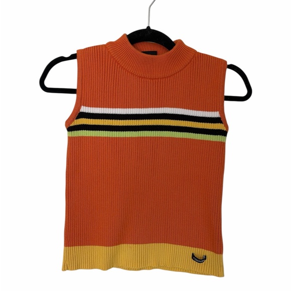 Rockies Sweaters - Orange and yellow striped ribbed mock neck sweater vest